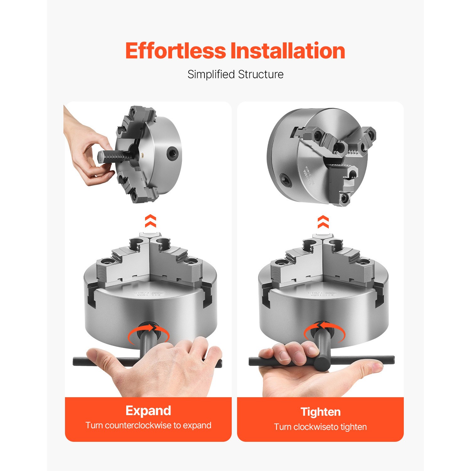 6 Inch 3-Jaw Self-Centering Lathe Chuck with 1 1/2 in-8 Threaded Backing Plate