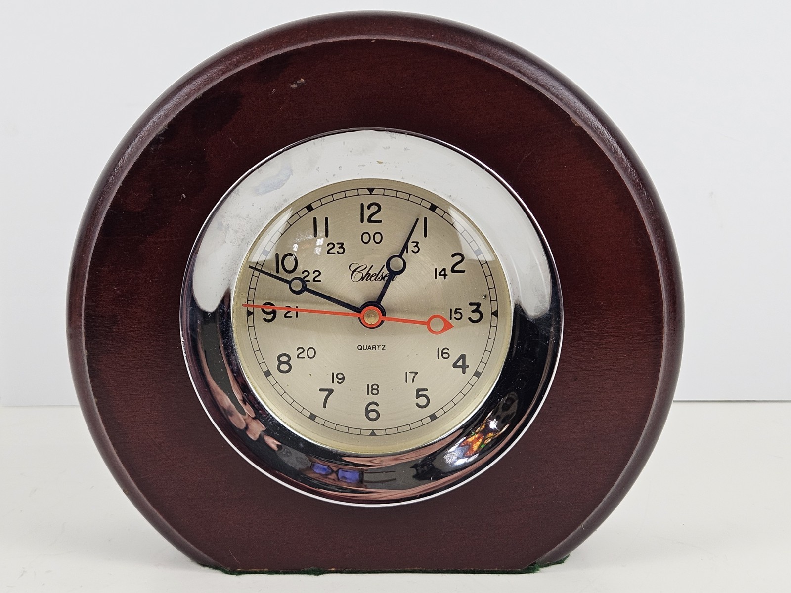 Vintage Working CHELSEA Clock Co. Nautical Ship Mantel Clock with Wood Case