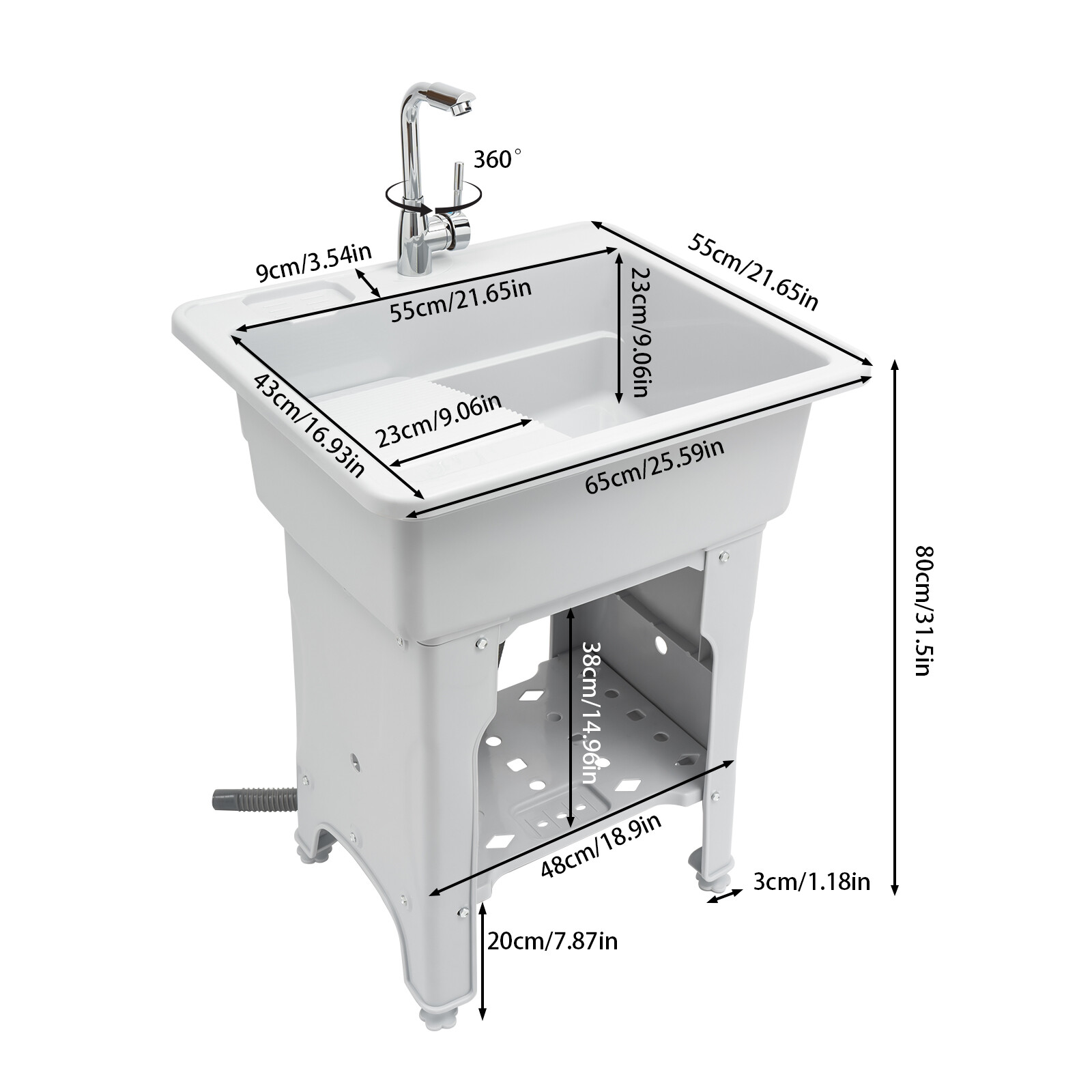 Utility Sink Laundry Tub with Faucet & Basement for Laundry Room Garage or Shop