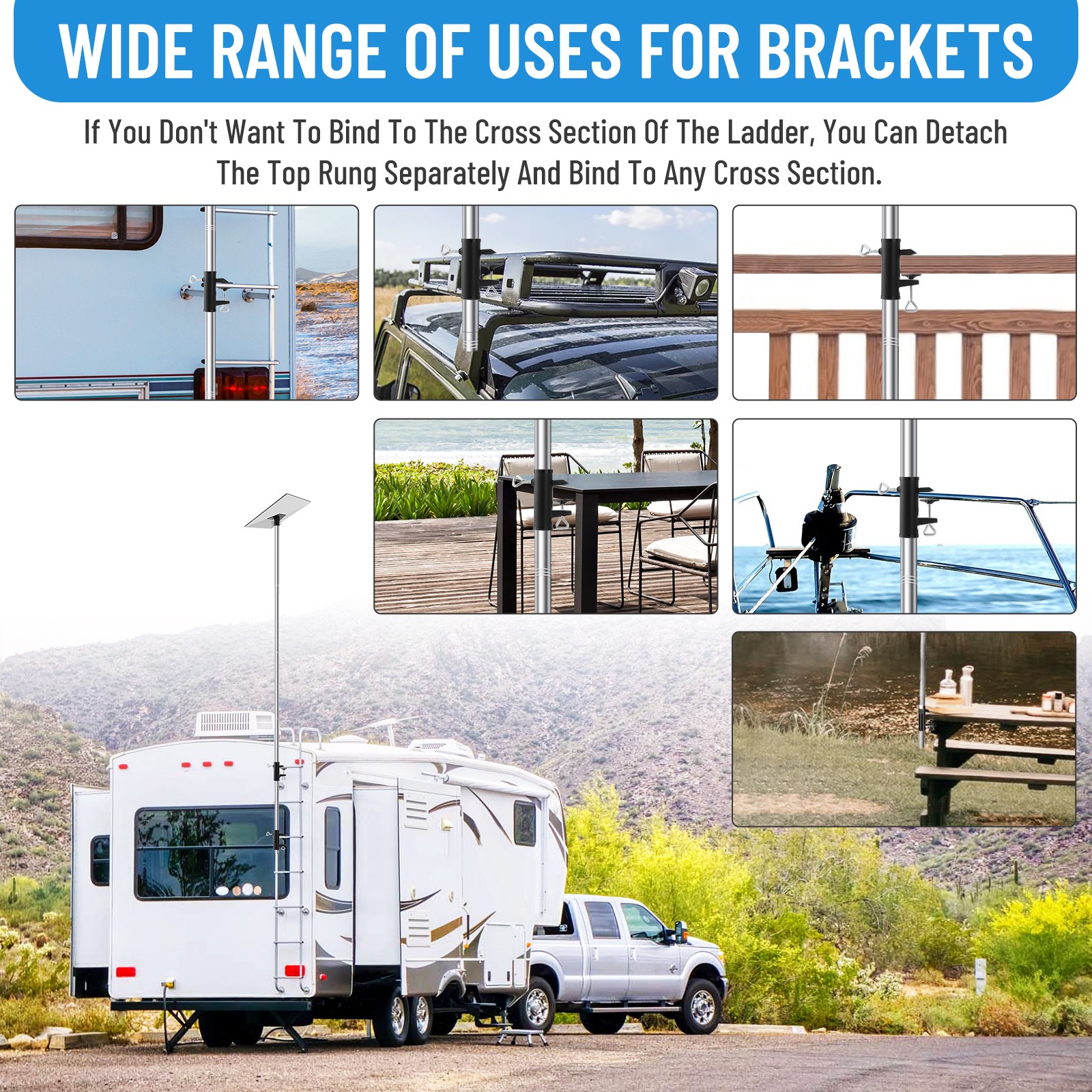 10ft Adjustable Stainless Steels RV Ladder Pole Mount Kit For Starlink Gen 3