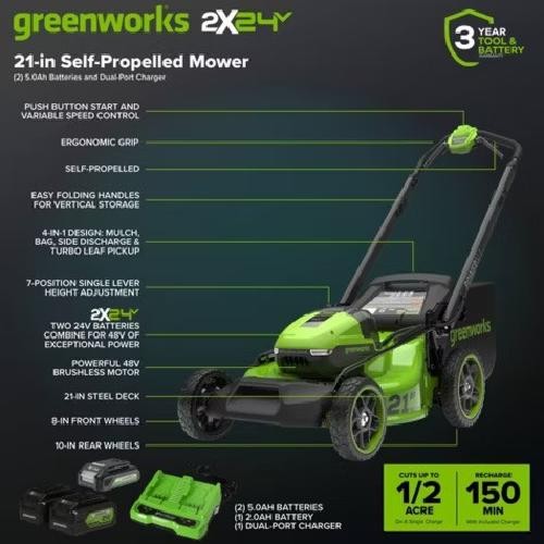 Greenworks POWERALL 3pc Combo Kit - 21" Lawn Mower 12" String Trimmer 320 CFM Le