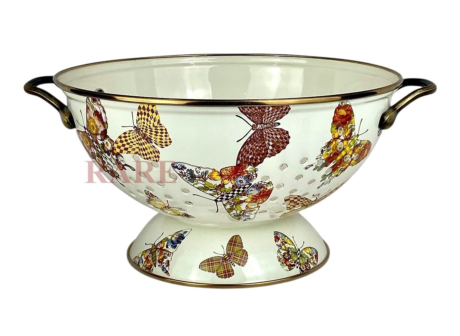 MacKenzie-Childs Butterfly Garden Large Colander White New No Box