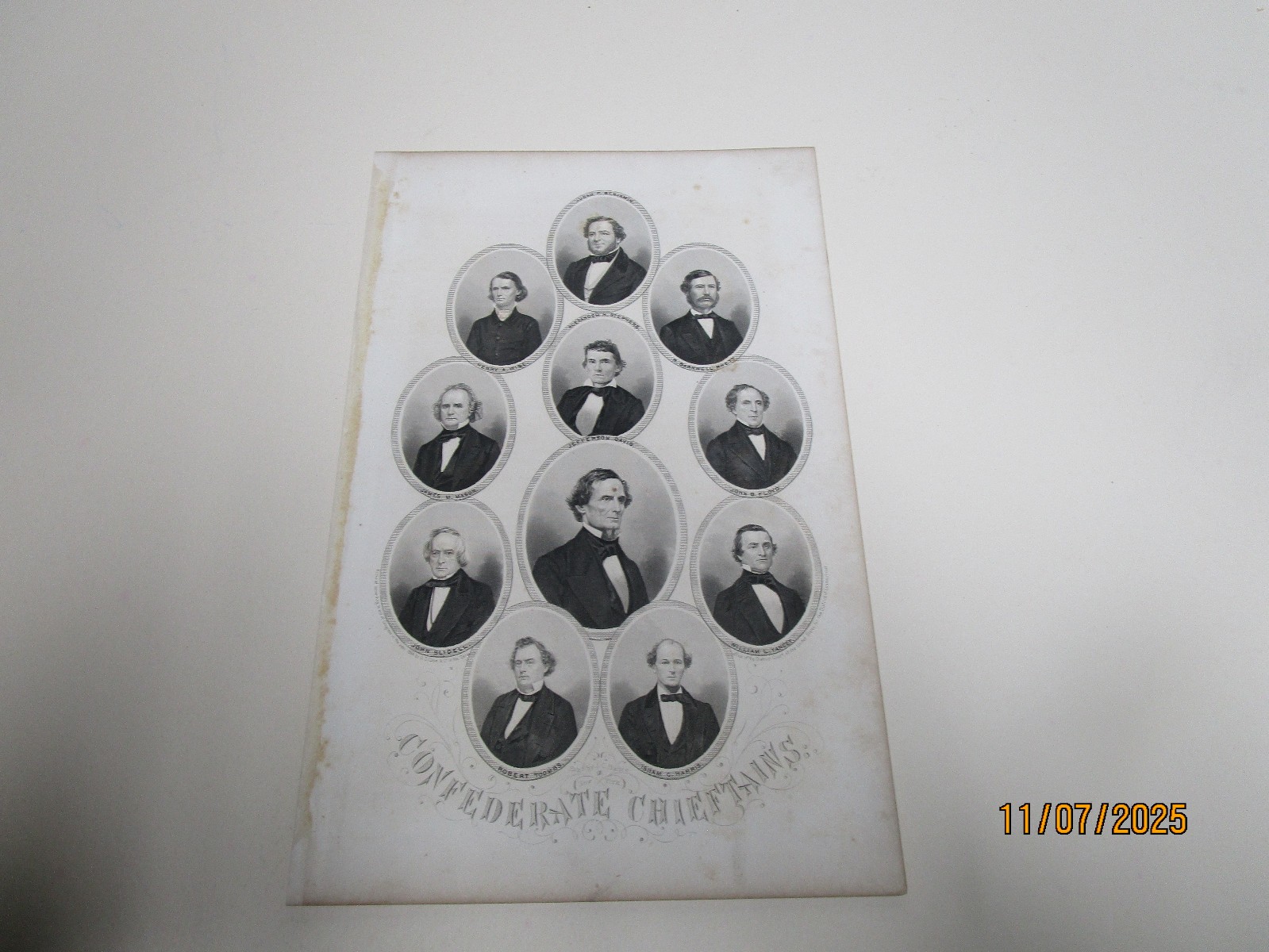 CONFEDERATE CHIE FTAINS CIVIL WAR POLITICAL  ENGRAVING 1866 9 1/2 X 6 A-3