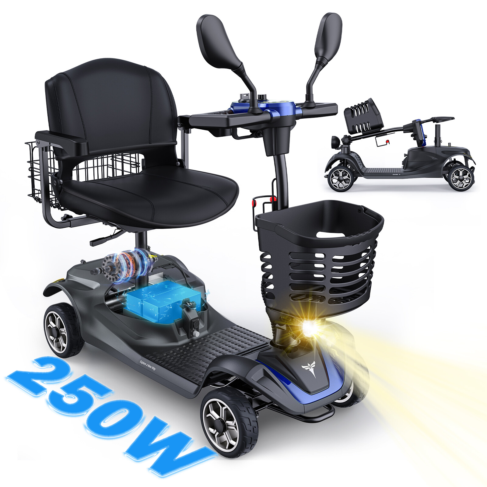 MAX 330lb 4 Wheel Electric Wheelchair 24V Folding Senior Electric Scooter