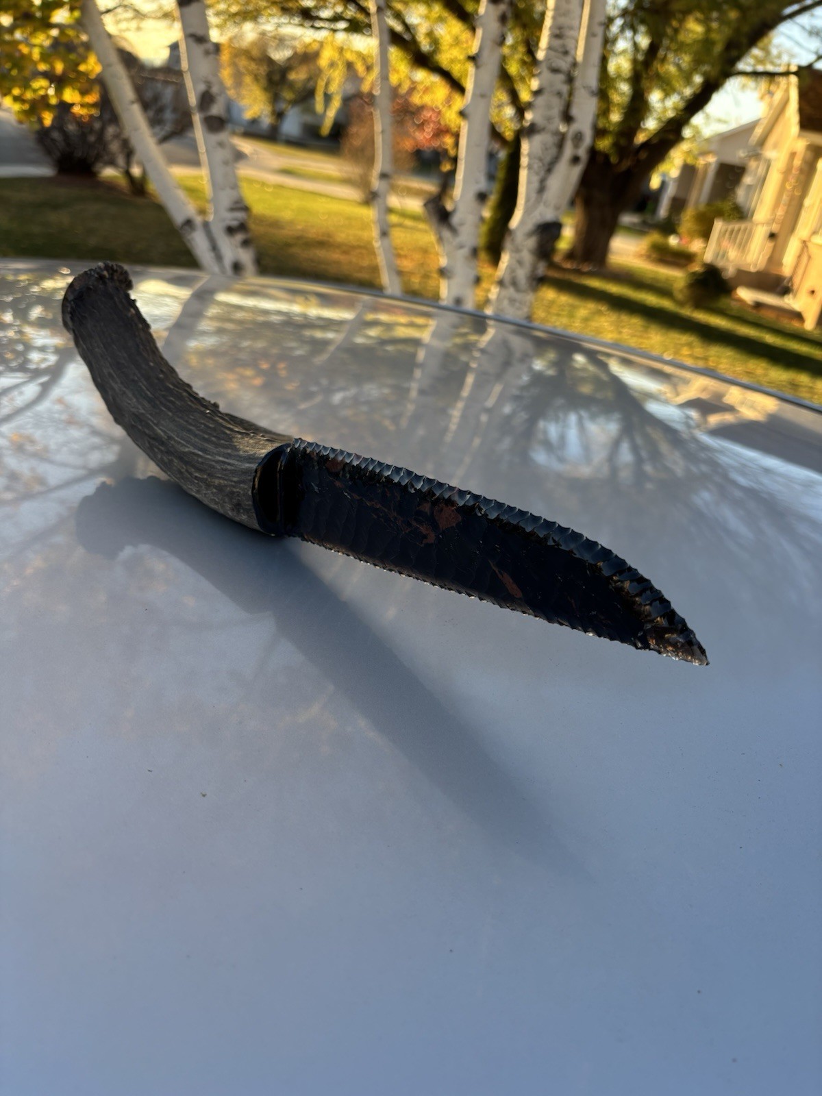 Huge Dragon Glass Obsidian Mule Deer Antler Display Knife Made By Grady Bowen