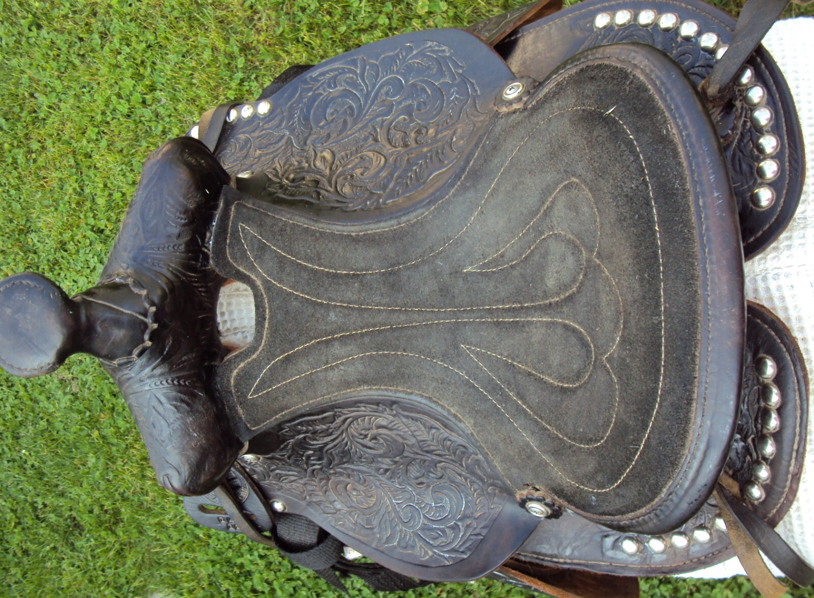 THE AMERICAN Childs Show Saddle- 12" - SILVER/Padded Seat -Tooled Design- GREAT!