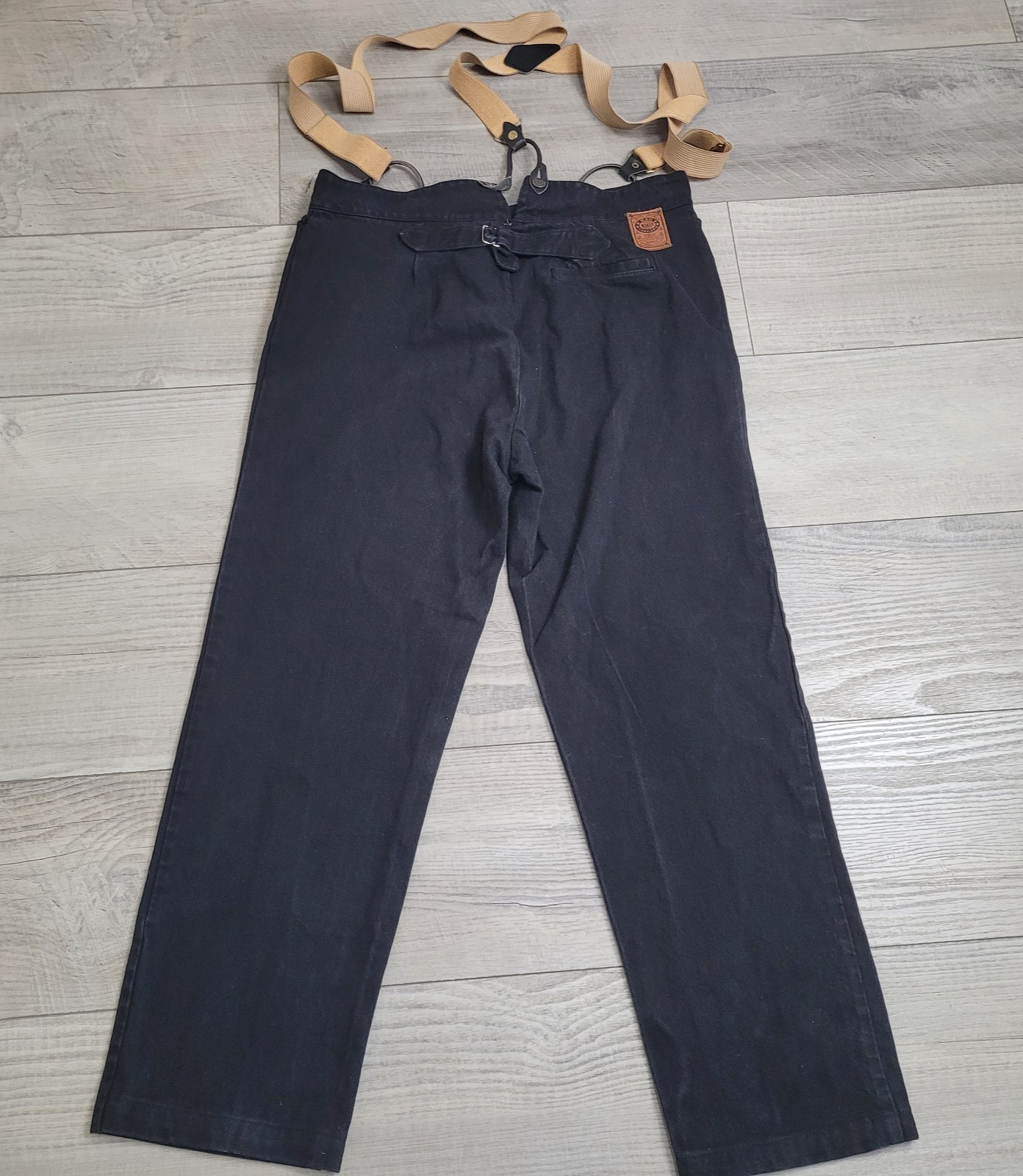 VTG Wah Maker Frontier Clothing Pants Mens 38 Black Denim Suspenders Button Fly