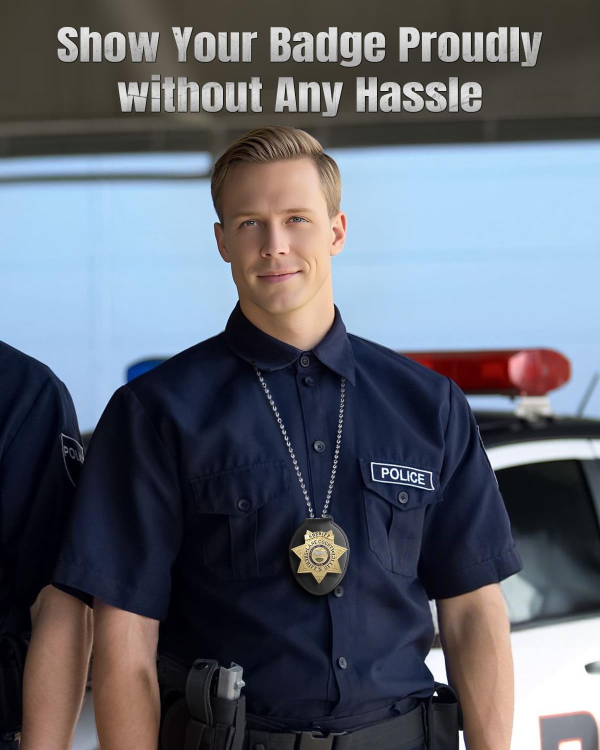 Police Badge Holder, Cowhide Law Enforcement Badge Holder with Metal Belt Clip