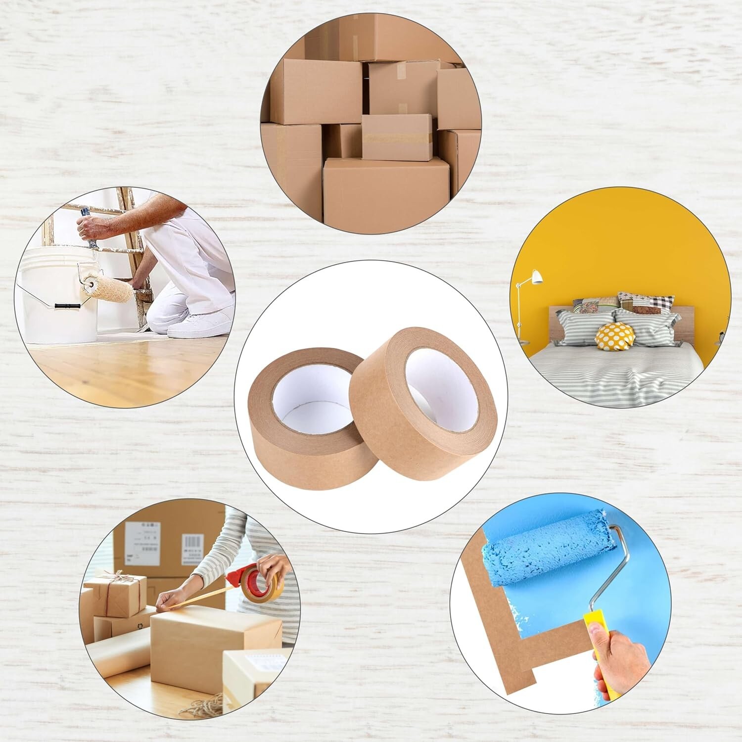 6 Rolls 2"x55 Yard Self-Adhesive Kraft Paper Carton Box Sealing Packing Tape