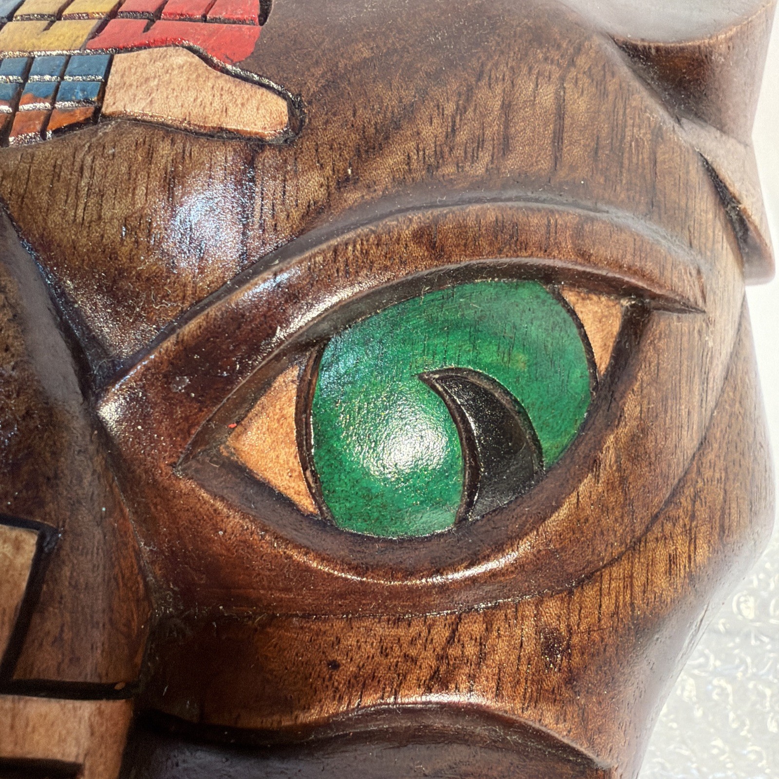 Vintage MCM Mayan Handcarved Wood Jaguar Panther Head Folk Art Rare