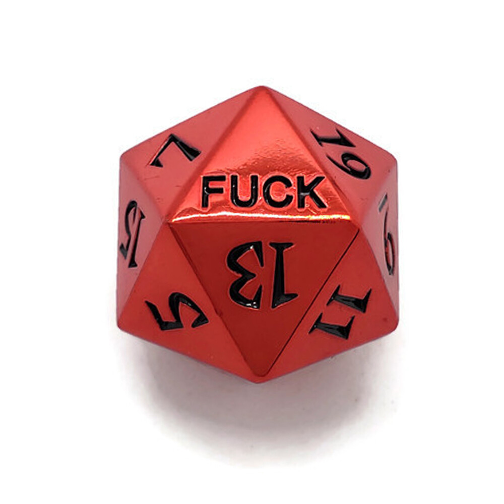 Metal D20 F*** Dice Blood Red 20-Sided Die for DND, New