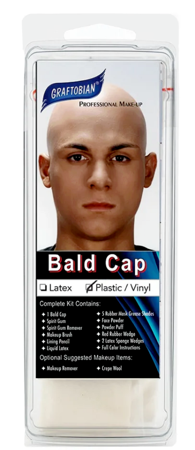 Graftobian Premium Plastic/Vinyl Long Neck Bald Cap W/Instructions -Latex Free.
