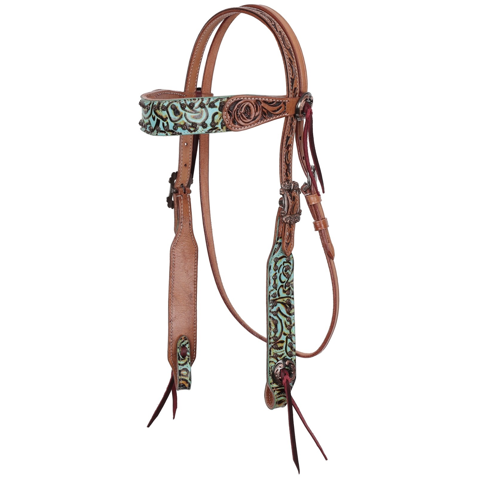 Teal Rustic Rose Western headstall/breast collar set w/reins