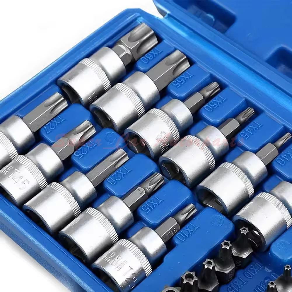 34pcs Torx Star Sockets & Bit Set Male Female E-torx Security Bits 3/8 Drive