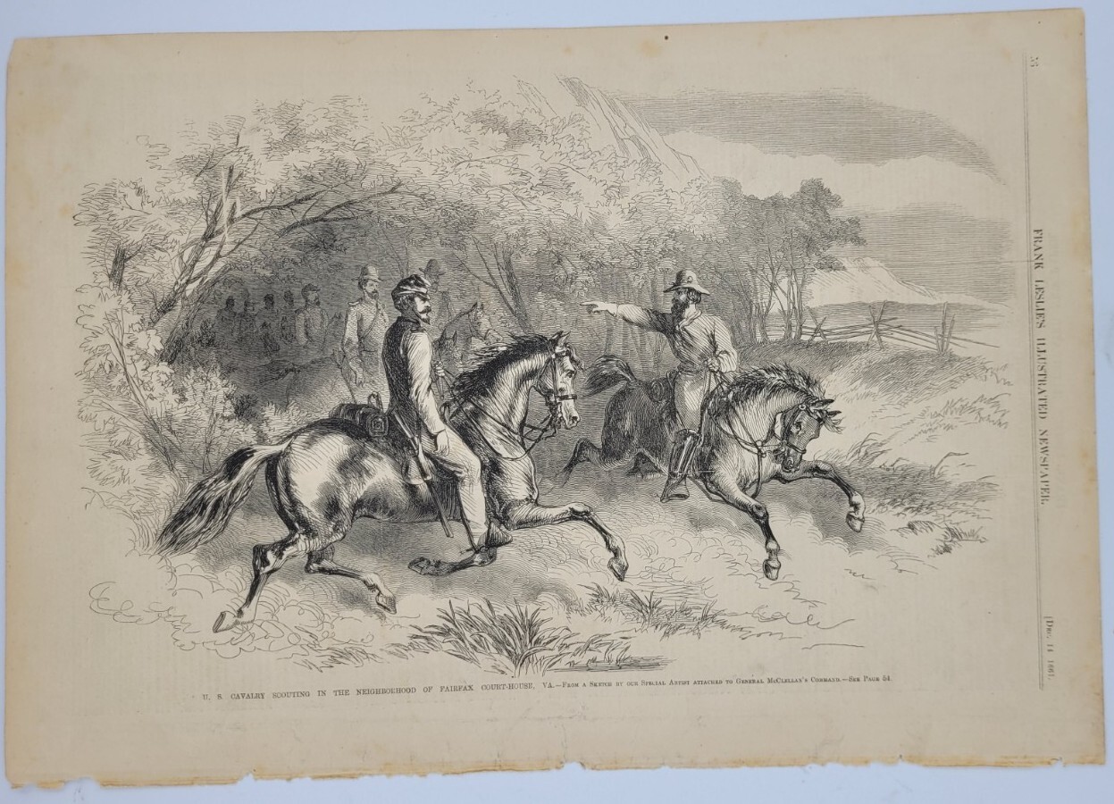 Fairfax Court House Virginia  U.S. Cavalry Scouting  1861   Vintage  Print