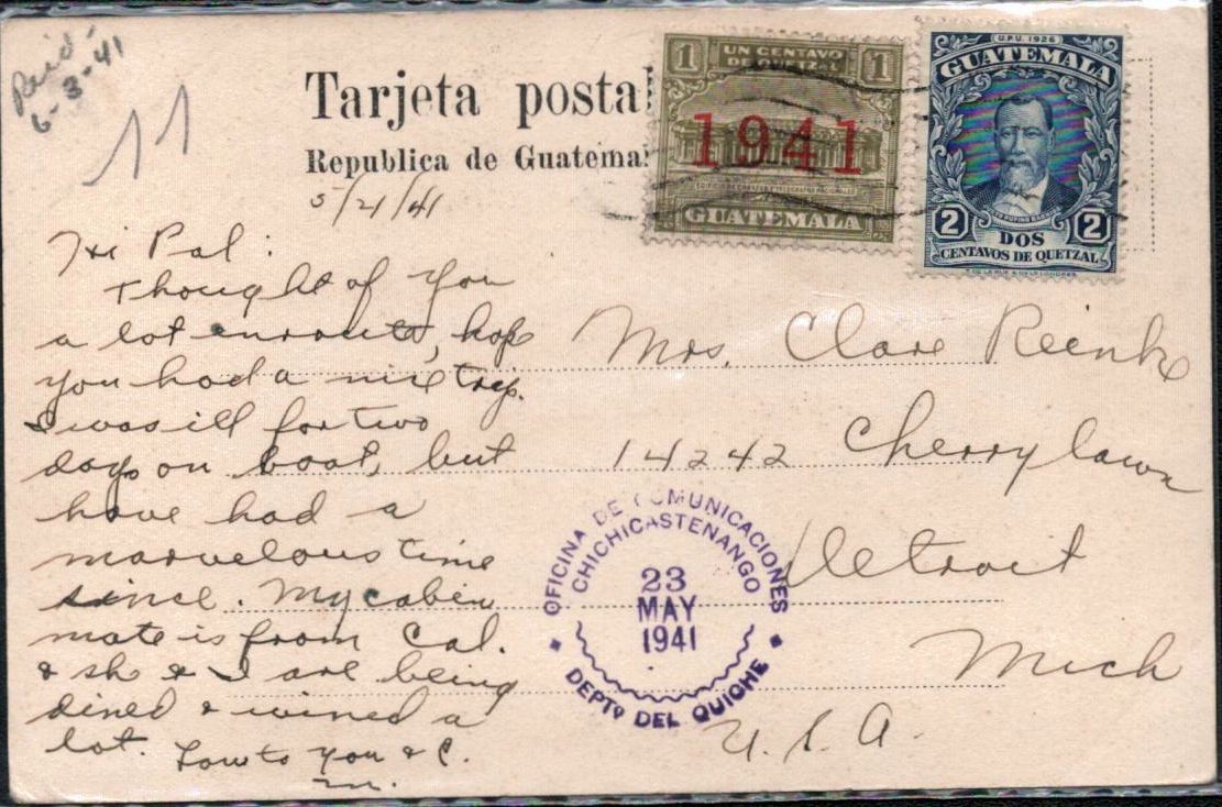 1941 Guatemala Cover Postcard - Chichicastenango Cancel - "Mercado Antigua"