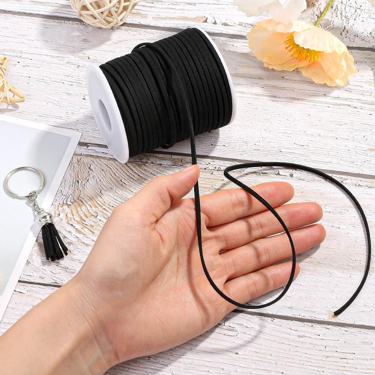 Leather String, Flat Suede Cord Faux Thin Lace for Black