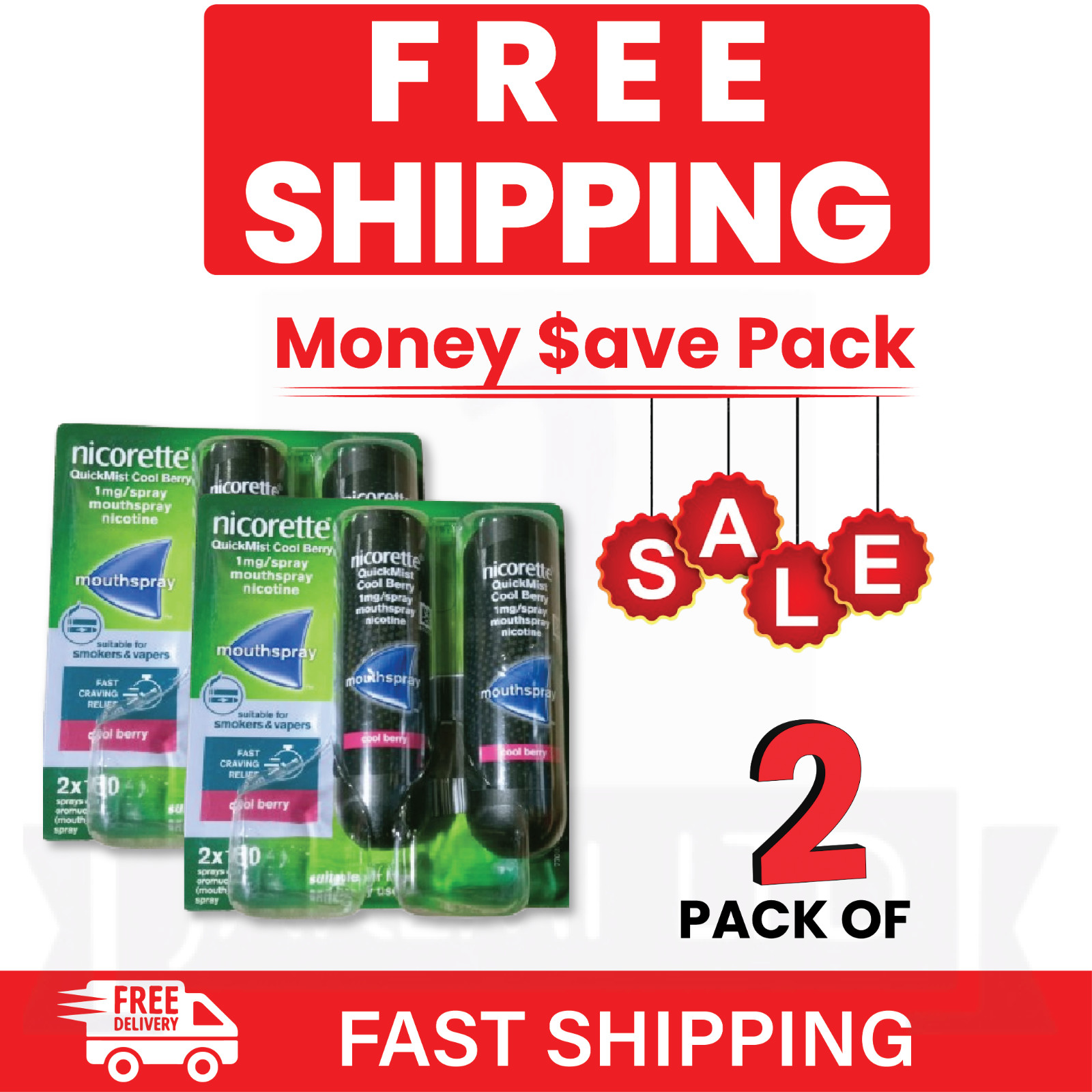 2X Nicorette Mouthspray Quickmist Berry 1mg 13.2ml X 2ct-PACK 2-FREE SHIP