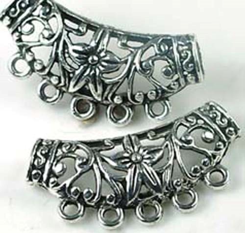 2 Pewter Flower Filigree Pendant Connector for Jewelry Making necklace 5 - hole