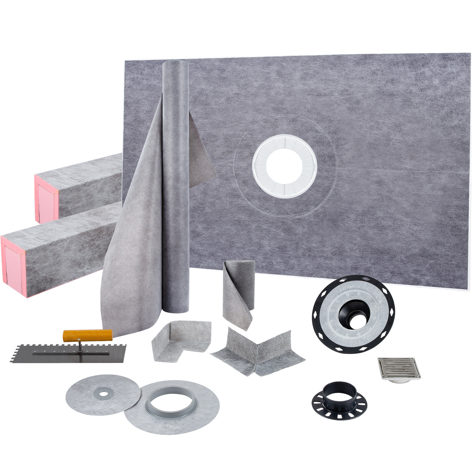 VEVOR Shower Curb Kit 38"x60" Central Drain Tray & Drainage & 2 Cuttable Curbs