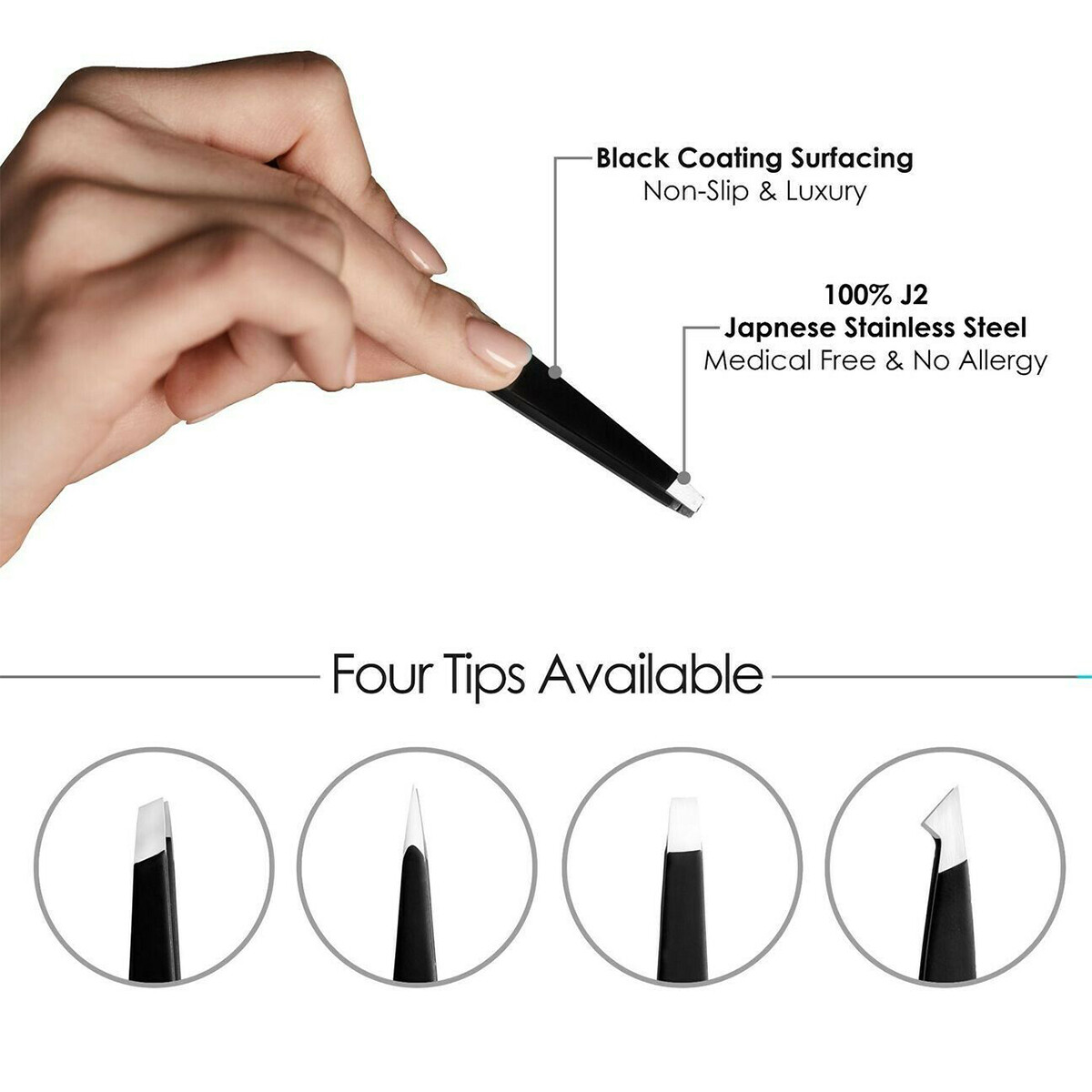 SHARPEND Tweezers Set 4-Piece Professional Stainless Eyebrow Hair Pluckers +Case