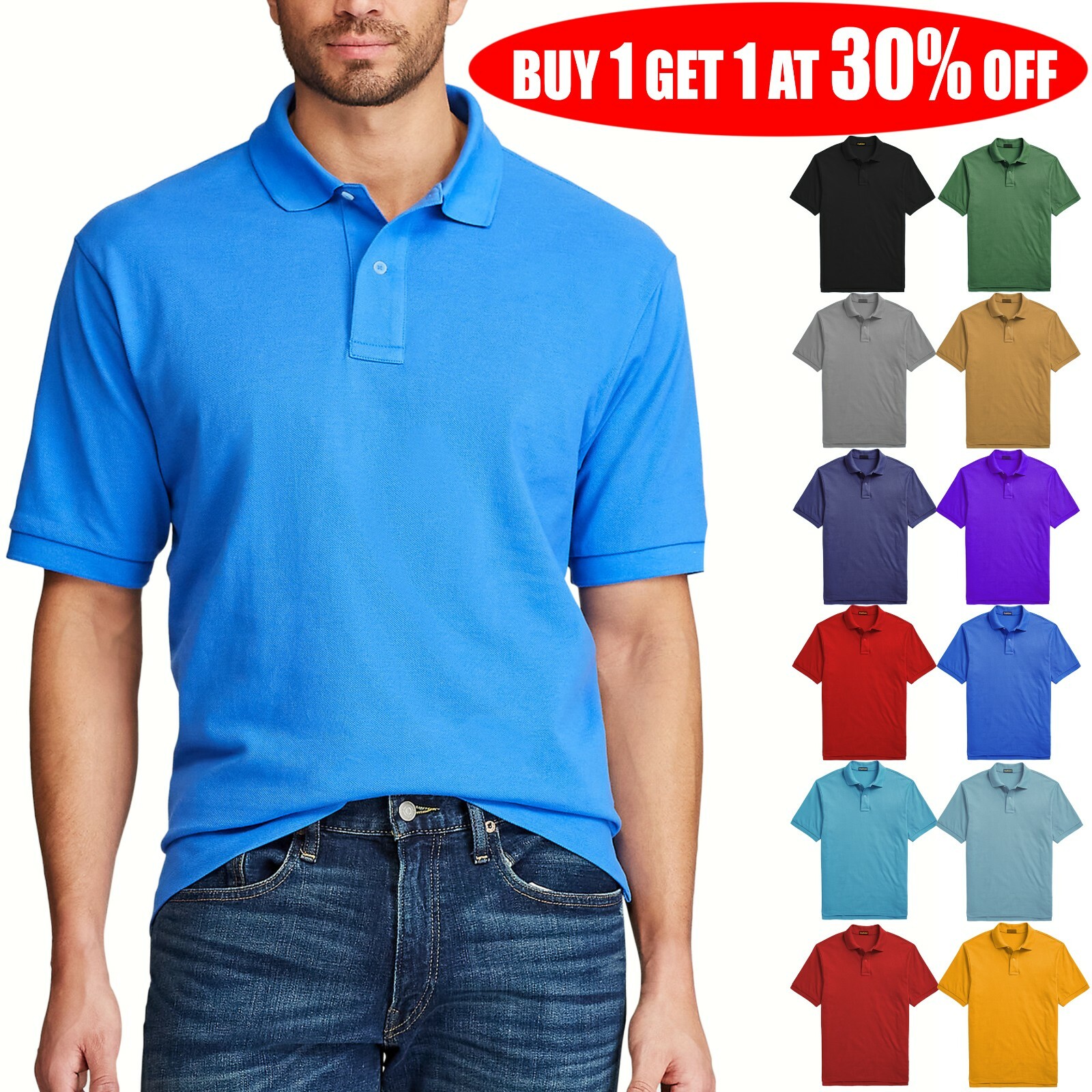 Men's Polo Shirt Golf Sports Cotton Short Sleeve Jersey Casual Plain T Shirt
