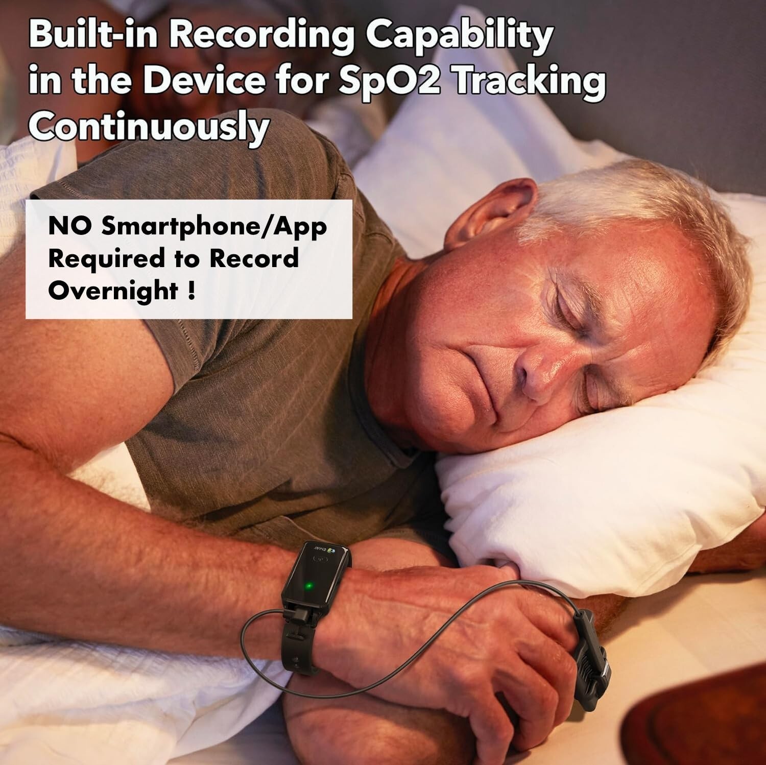 EMAY SleepO2 Wrist Recording Pulse Oximeter Continuous Oxygen Monitor Tracking