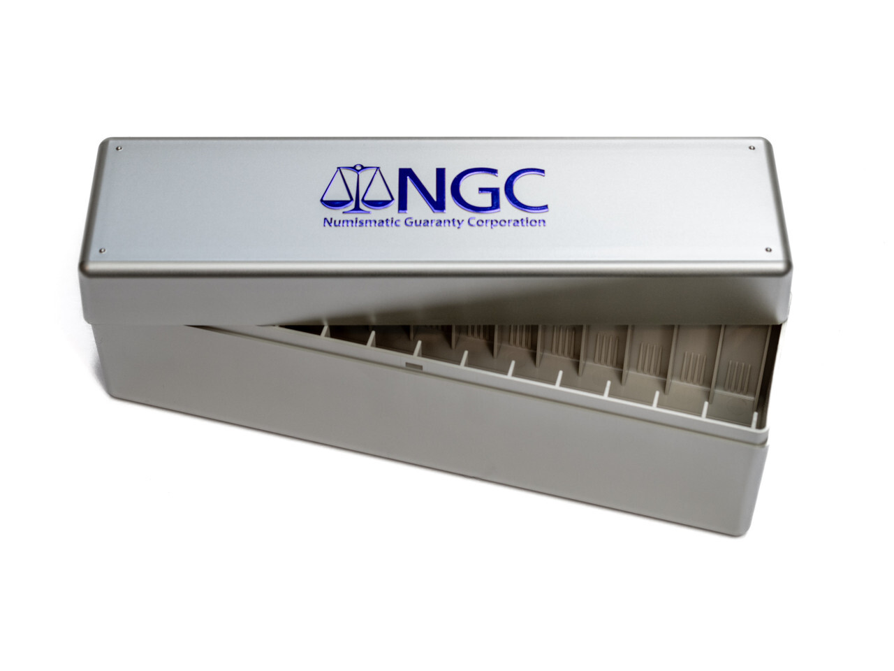NGC® Silver Plastic Storage Box for DOUBLE THICK Certified Graded Coin Slabs