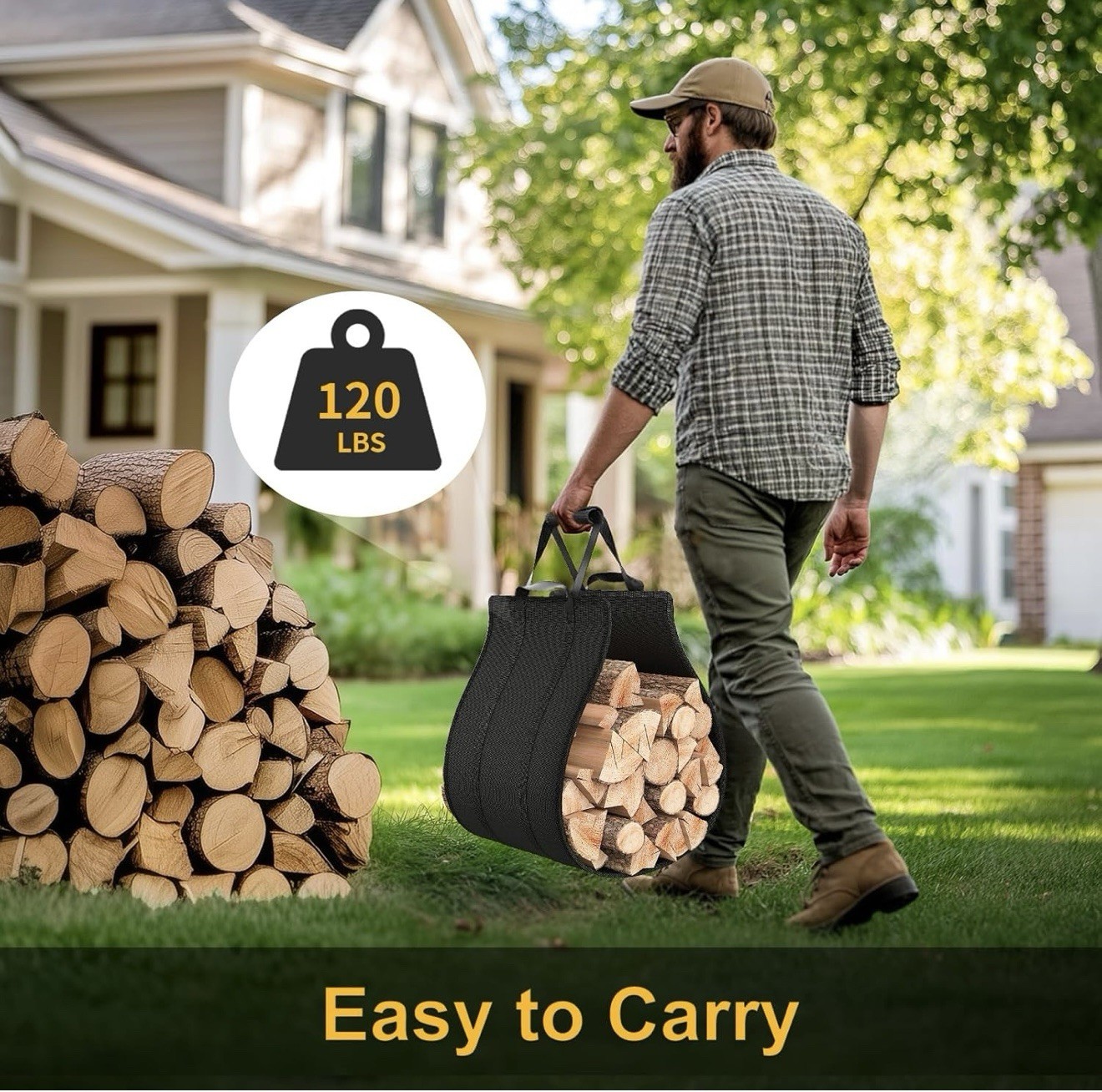 Kcysta Firewood Rack Outdoor Indoor with Firewood Carrier 17x13x21H