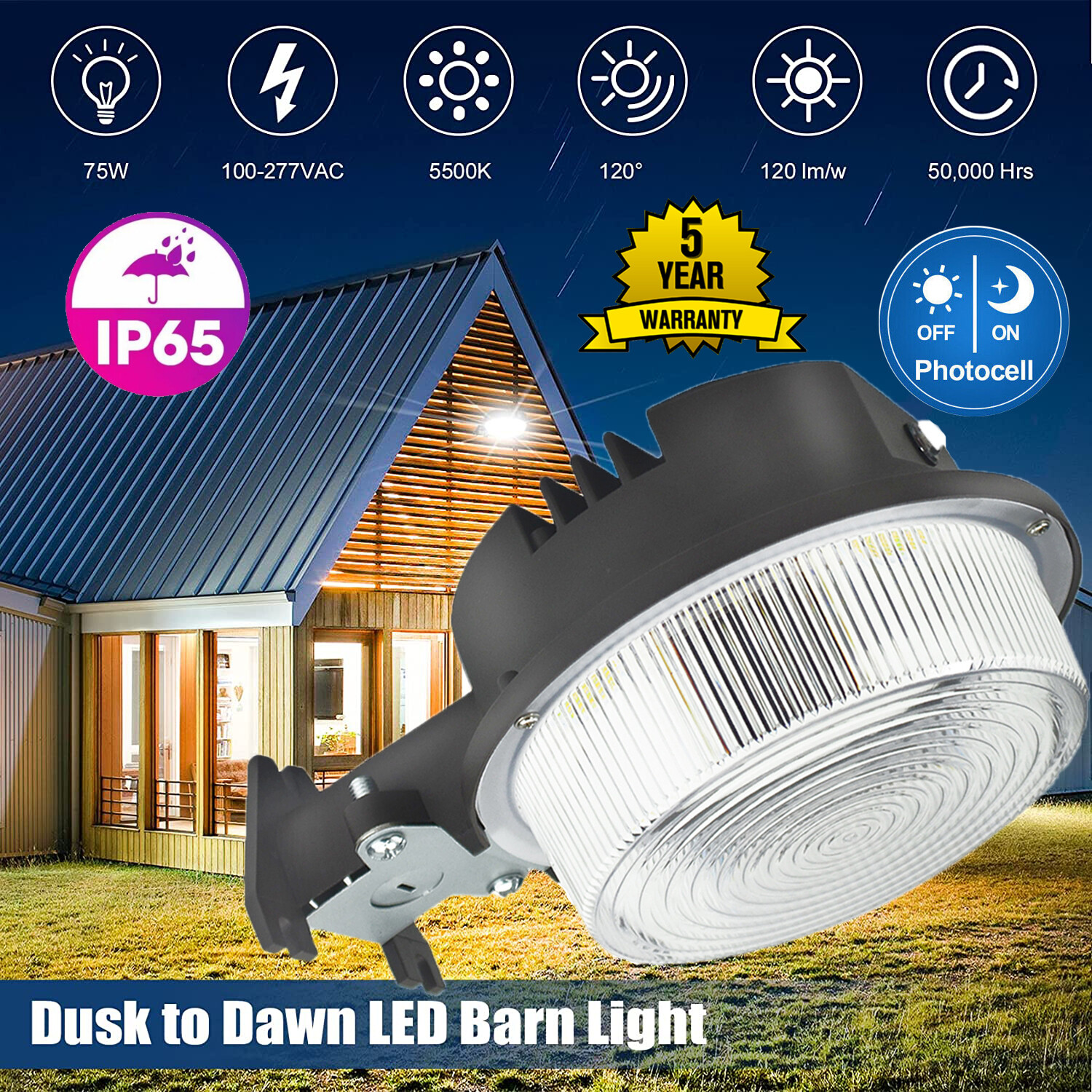75W Outdoor Dusk to Dawn LED Wall Light – Area,Street,Garage,Barn,Security Light