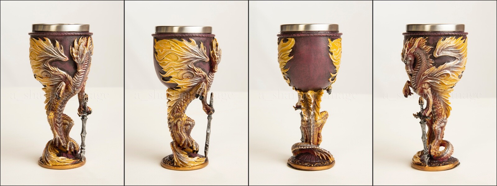 Fierce Guardian 'Flame' Dragon + Sword Wine Goblet, Gothic Fantasy Sculpture