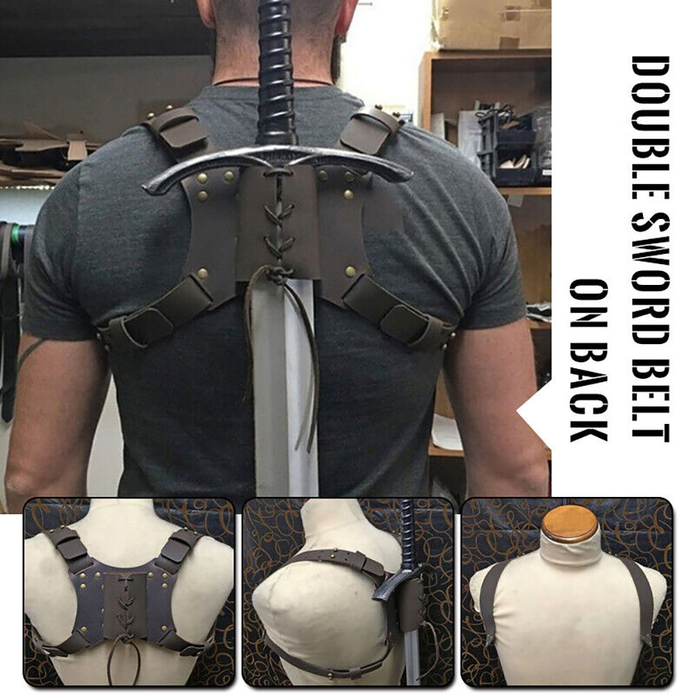 Medieval Retro Back Sword Holder Back Scabbard Warrior Cosplay PU Leather USA