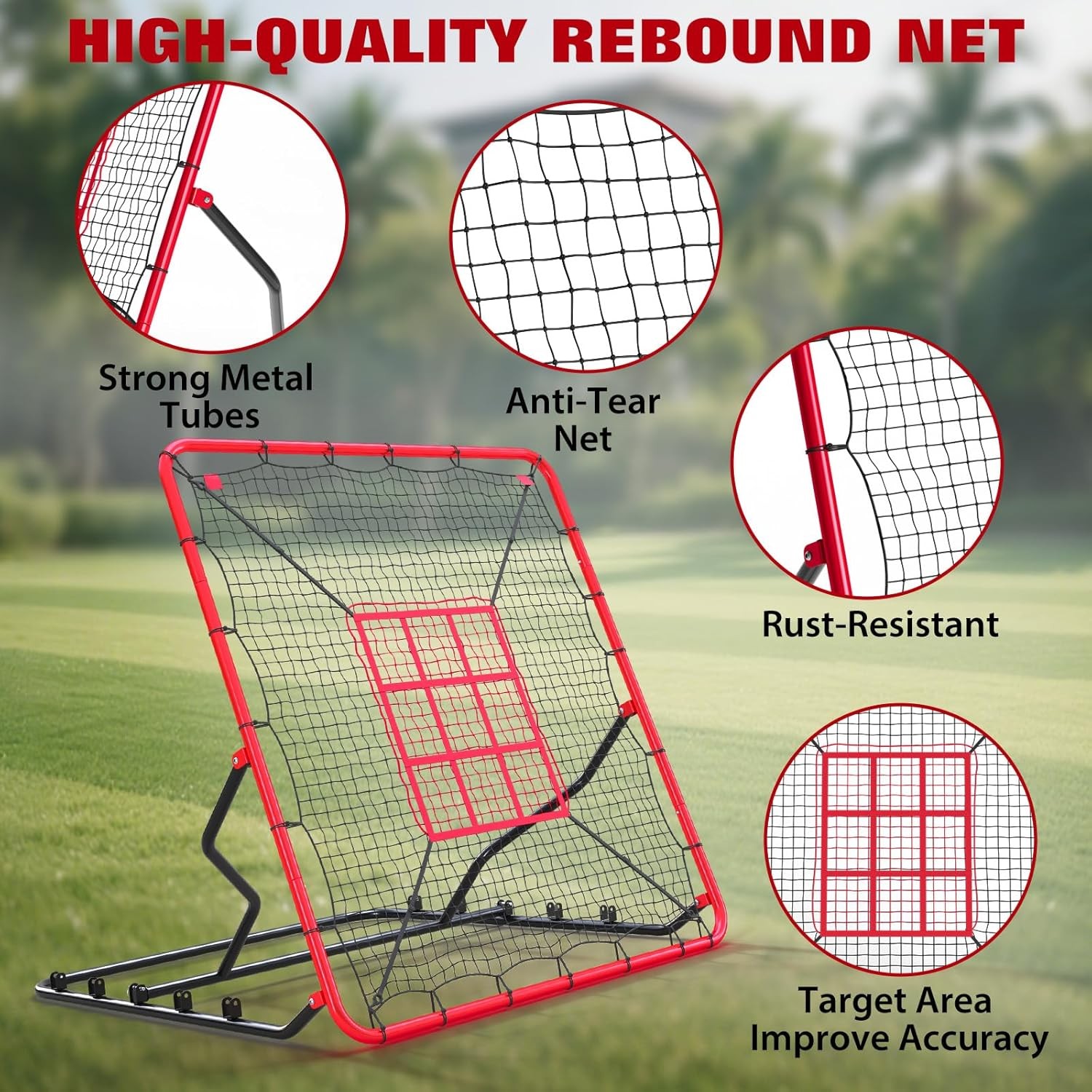 Baseball Rebounder Net 4x4.5ft Pitching Batting Net Fielding Trainer for Hitting