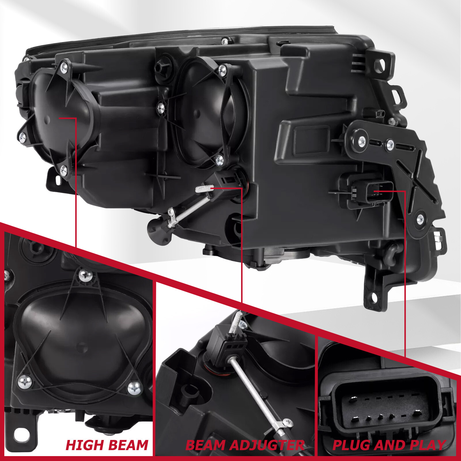 HECASA Halogen Pair Headlight For Cadillac CTS 08-15 Left and Right With Bulbs