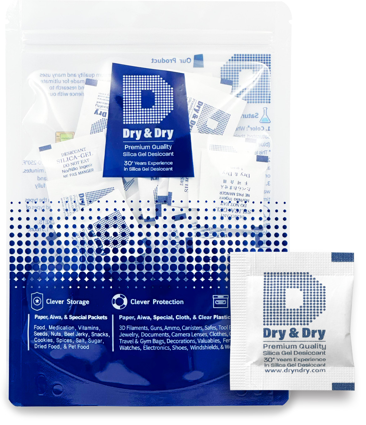 1 gram X 50 PK "Dry&Dry"Silica Gel Desiccant Packets - Reusable(FDA Compliant)