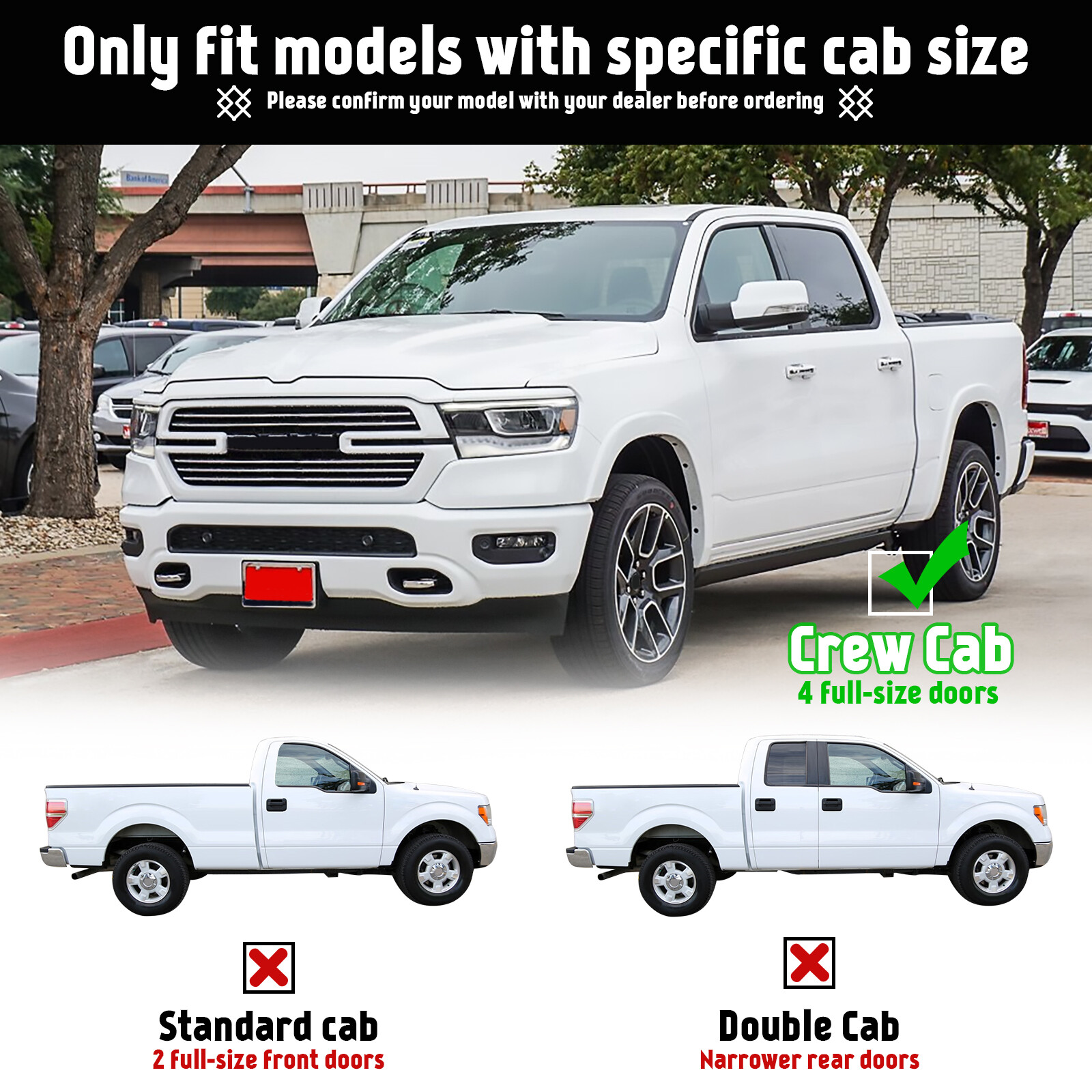 For 19-23 Dodge Ram 1500 Crew Cab 6Ft Running Board Side Step Bars