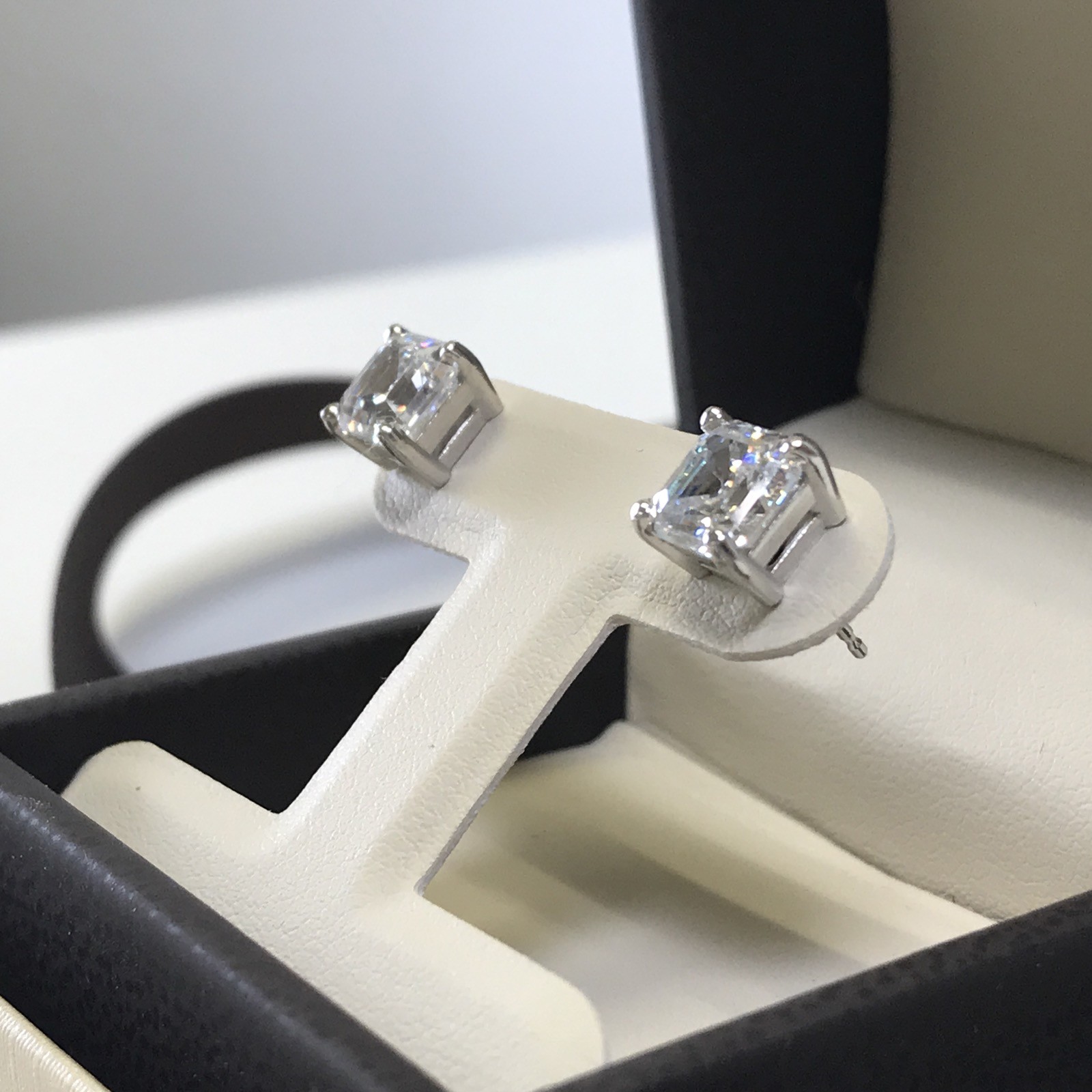 3 TCW Asscher Princess Square Cut Studs Earrings Man Made Diamond 14k Solid