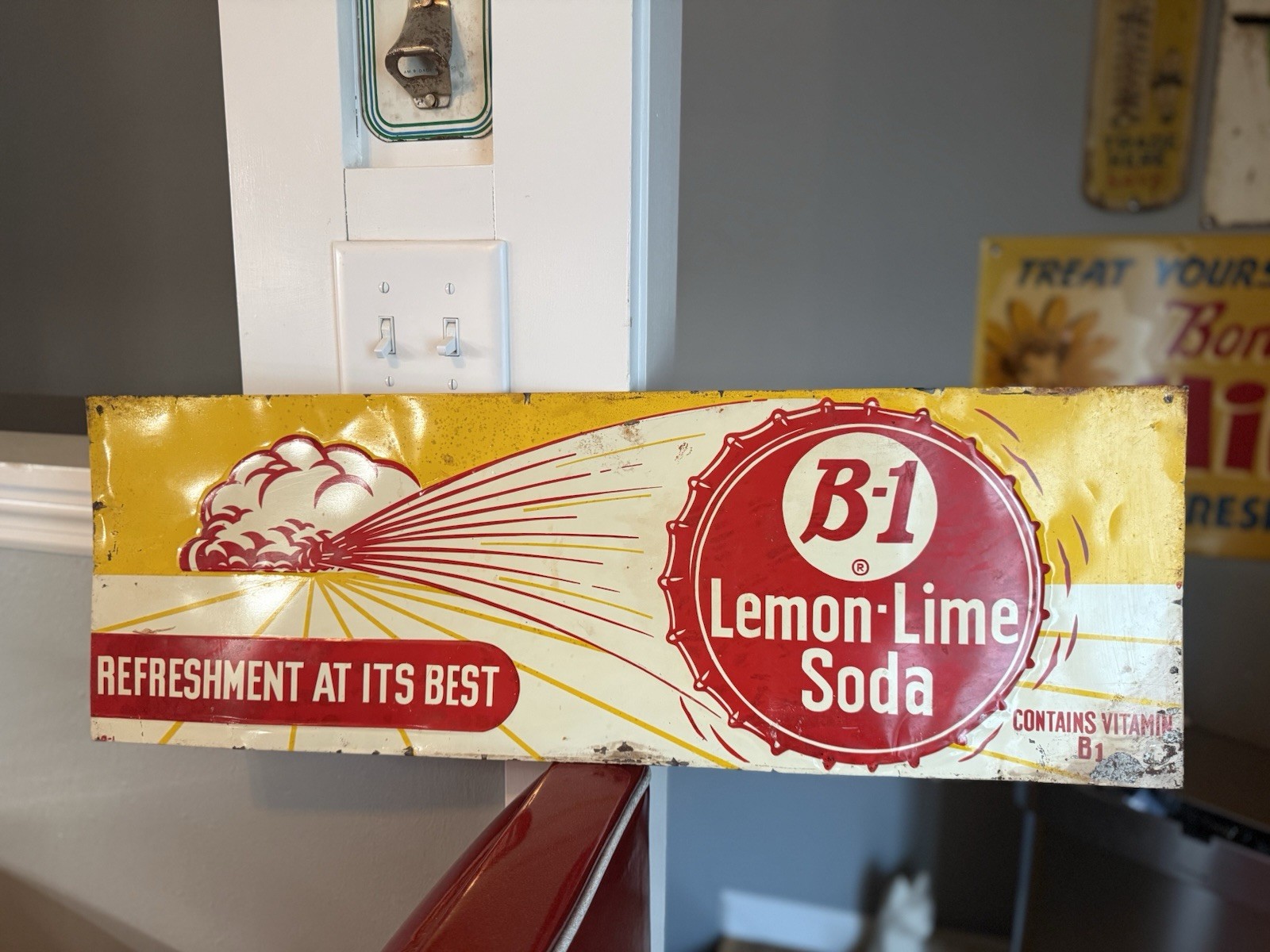 B-1 Lemon Lime Soda Embossed Vintage Advertising Sign