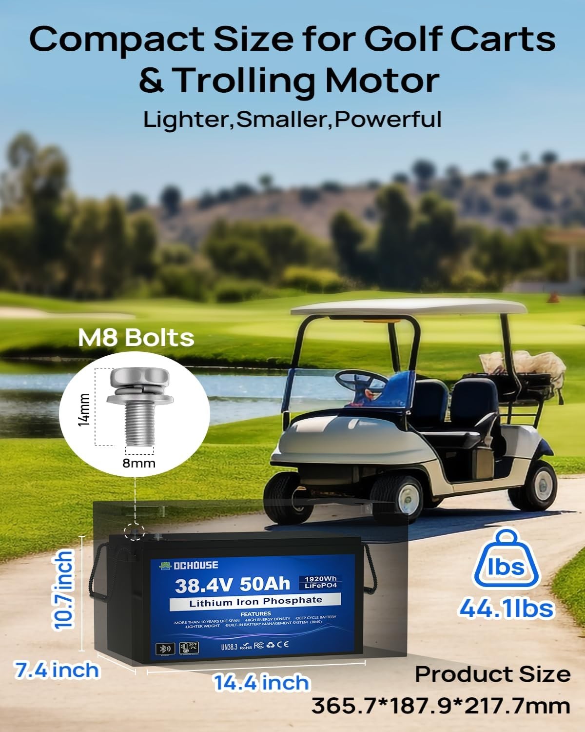 36V 50AH Lithium Golf Carts Lifepo4 Battery with 36V 25A Charger Bluetooth RVs
