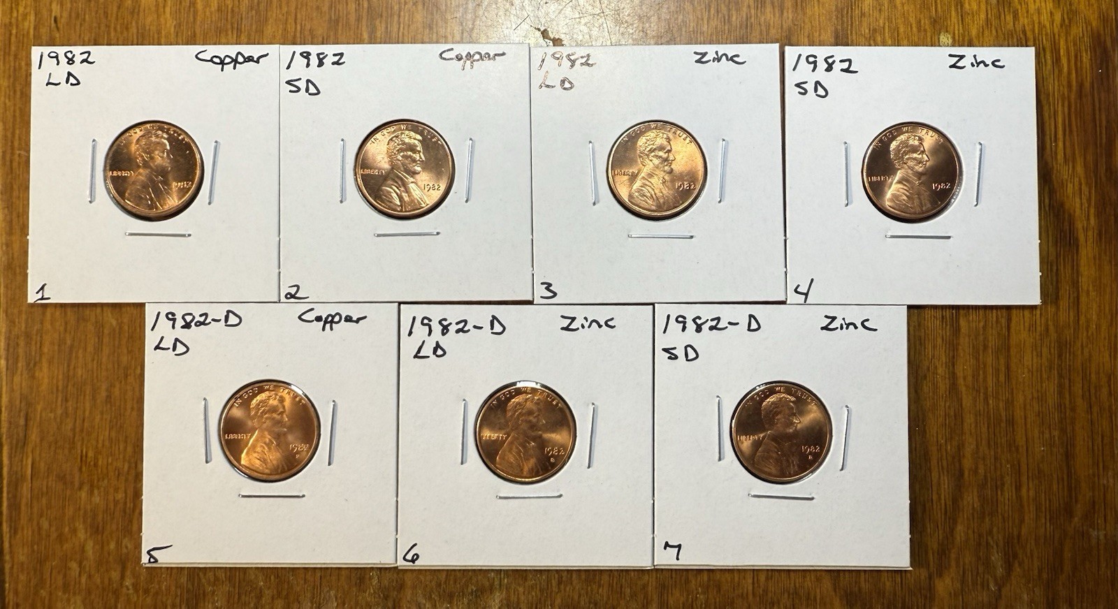 1982 P & D Lincoln Penny Cent Set. All 7 Varieties, UNC! Only A Few Available..