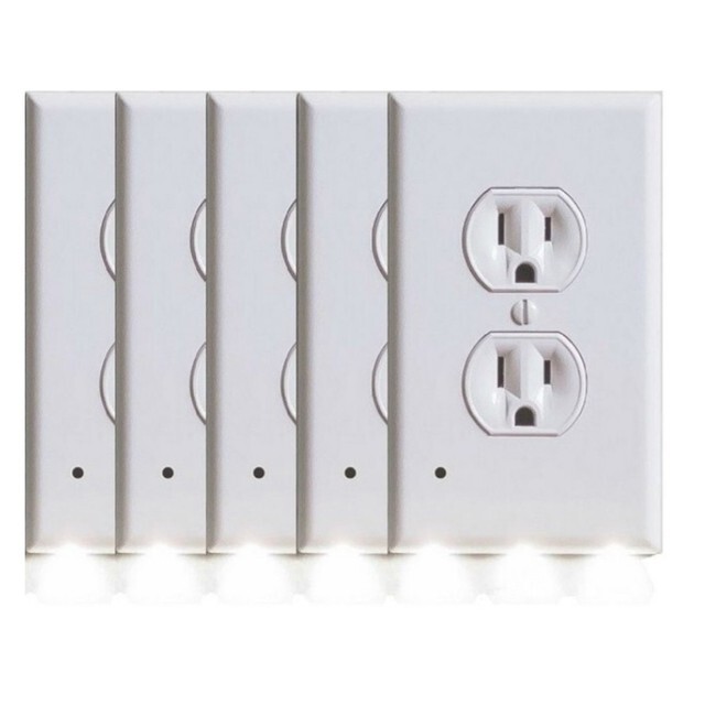 5 Pack Outlet Cover Built-In LED Night Light Bulbs Wall Plate Rounded Receptacle