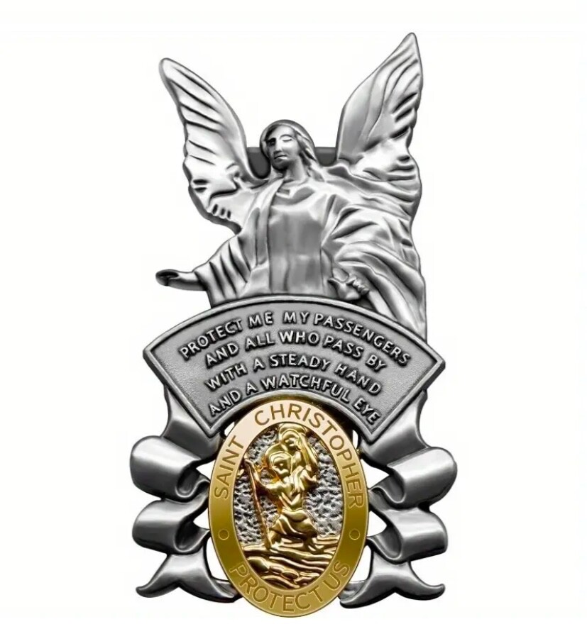 St Christopher Guardian Angel Auto Visor Clip Medal Car Medalla San Cristobal