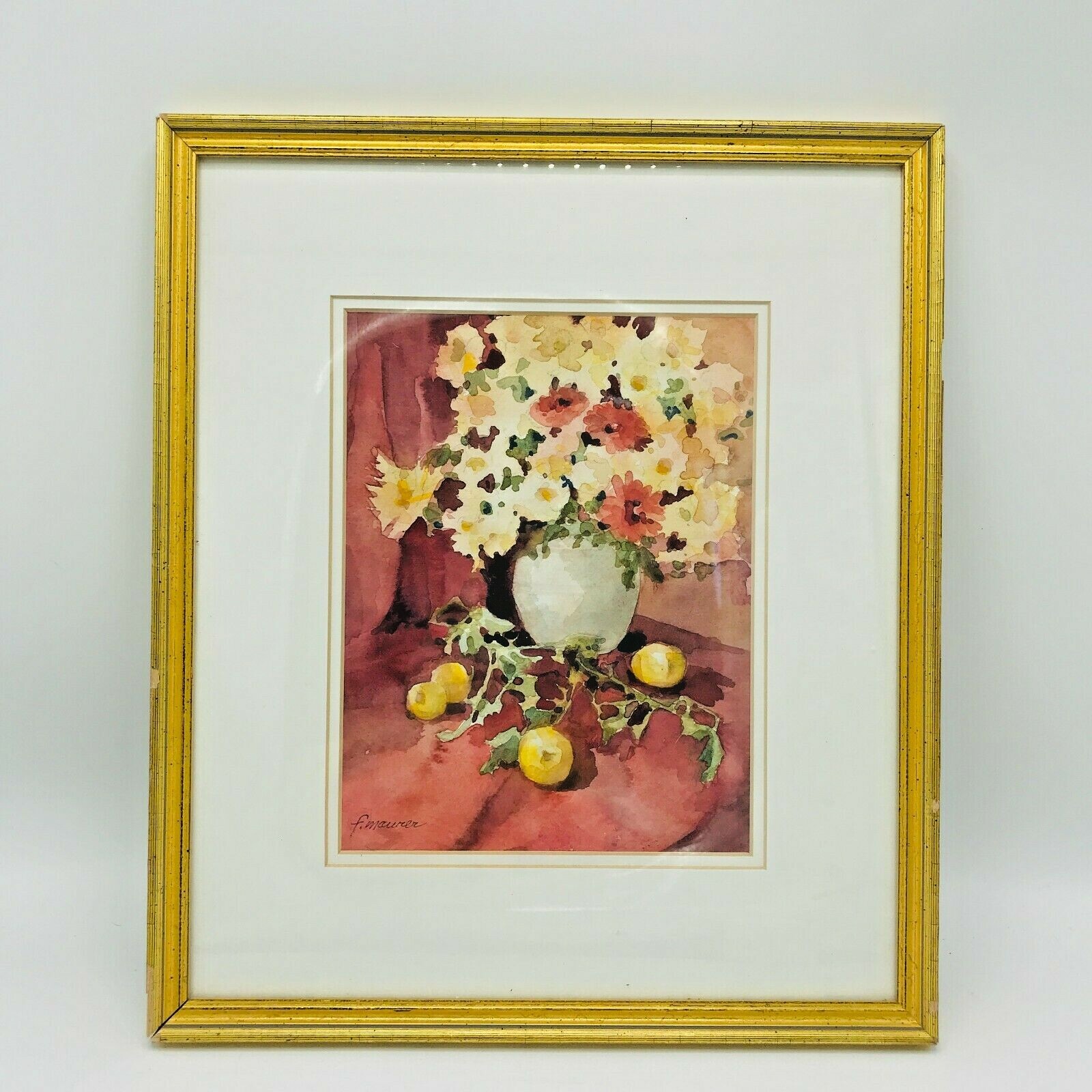 Vintage Fran Maurer C Autumn Still Life Watercolor Artwork