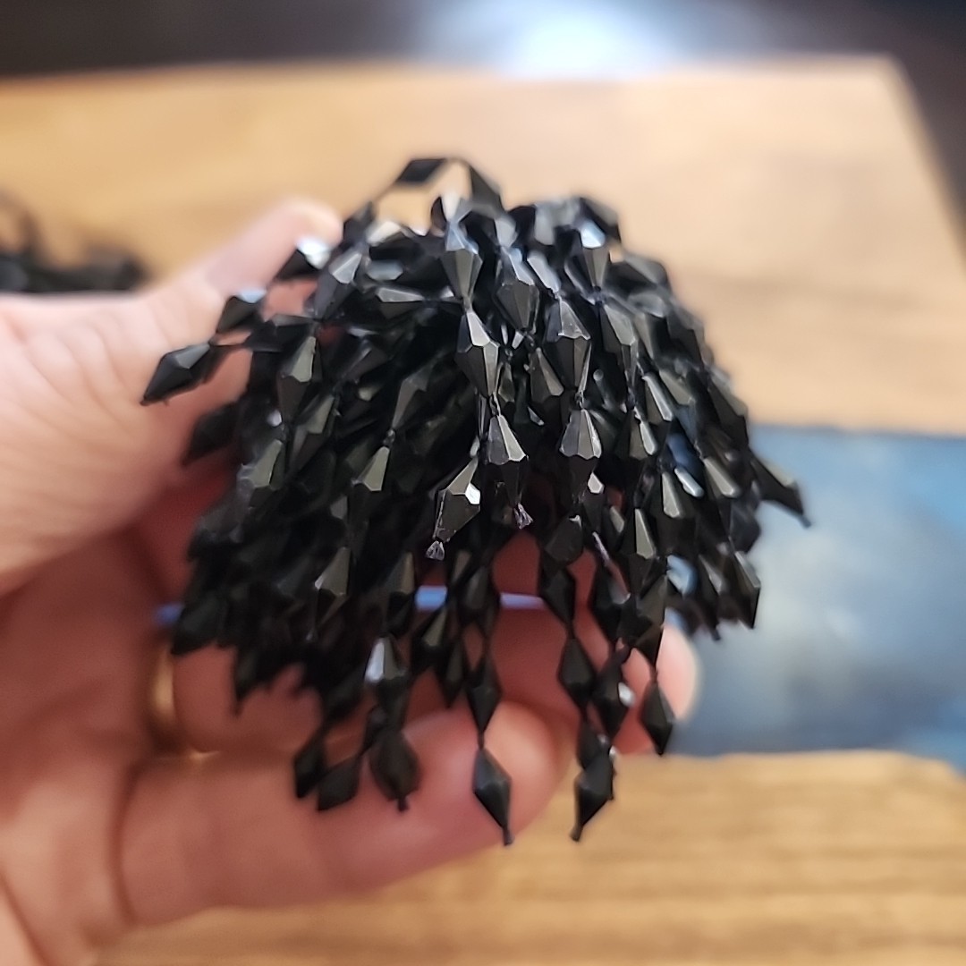 Vintage Shoe Clips Black Plastic Beaded Pom Poms Flapper Fun Collectible