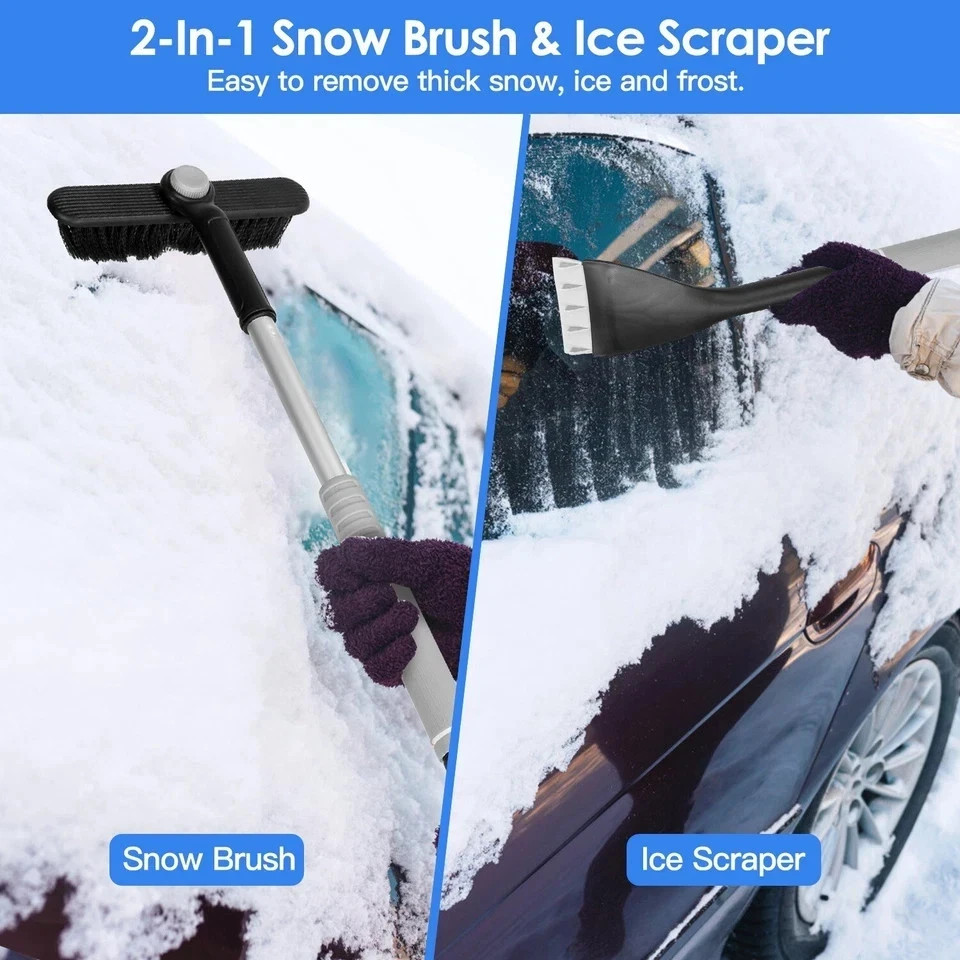 2 In 1 Ice Scraper Extendable Car Snow Brush Telescopic Auto Snow Removal Tool