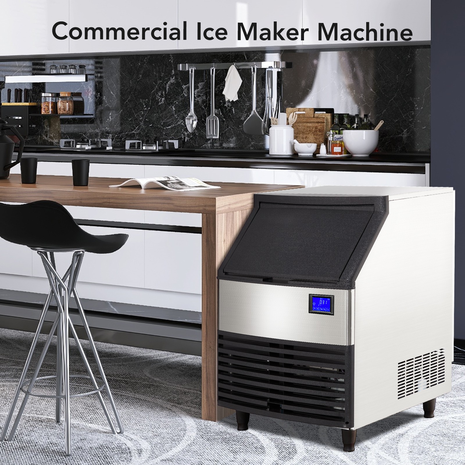 176lbs/24 Hours, Commercial Ice Maker, Ice Maker Machine with 99lbs Storage Bin