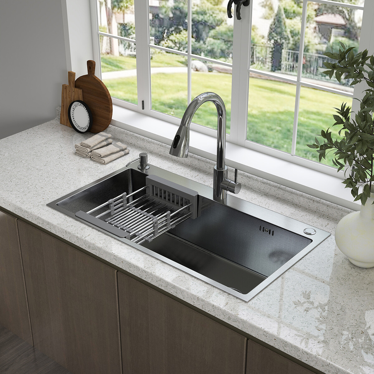 Drop In Kitchen Sink Stainless Steel Single Bowl Sinks with Faucet 28/30/32 Inch