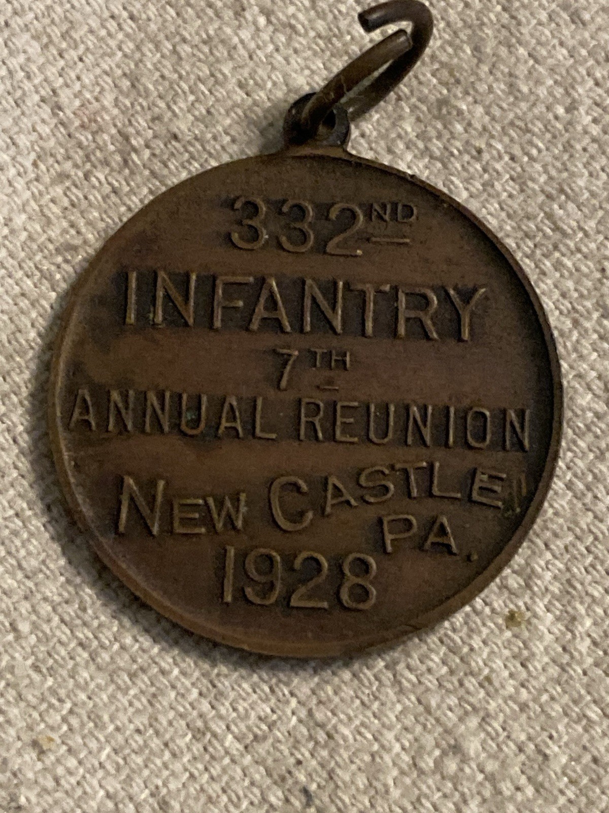 WWI US AEF ITALY 332ND INFANTRY 1928 Annual Reunion Medal New Castle PA Veteran