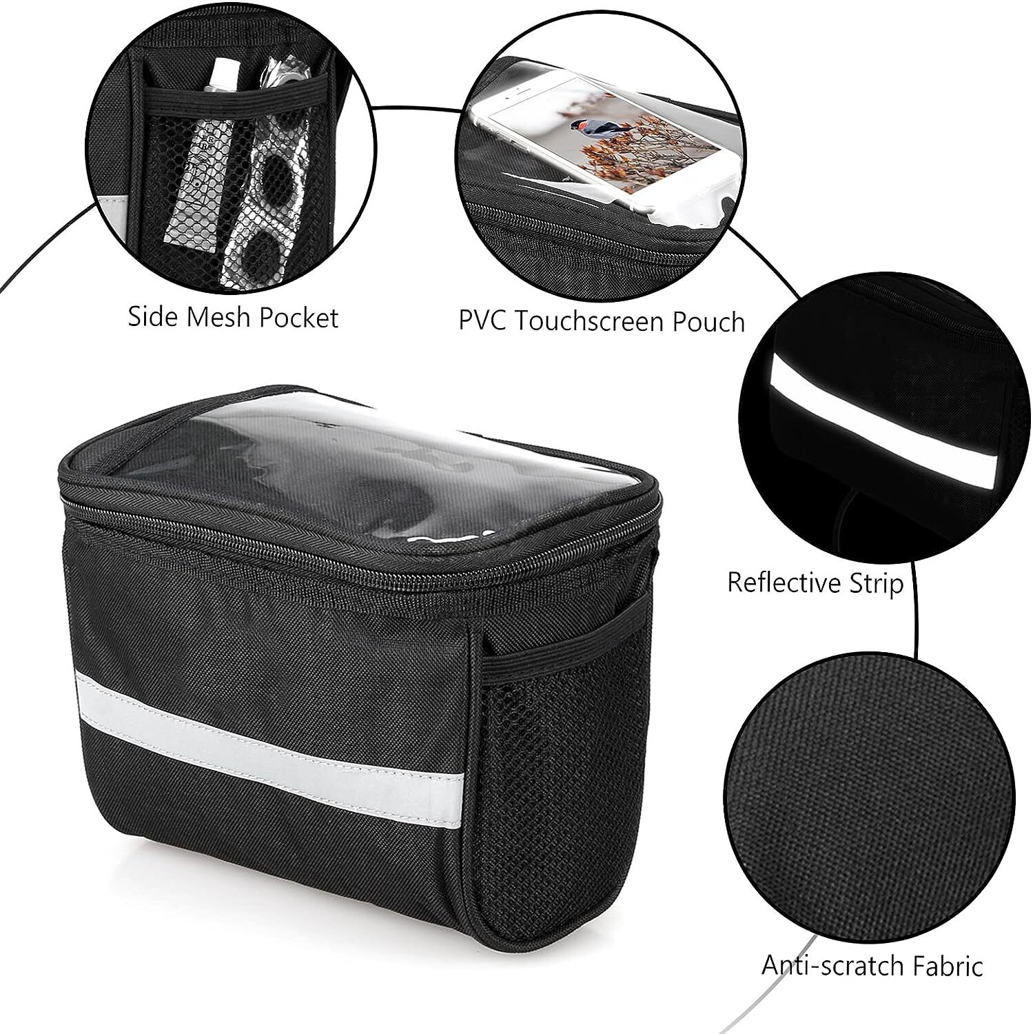 Bike Basket Bag Large Capacity Bike Handlebar Bag Detachable Bicycle Frame Pouch