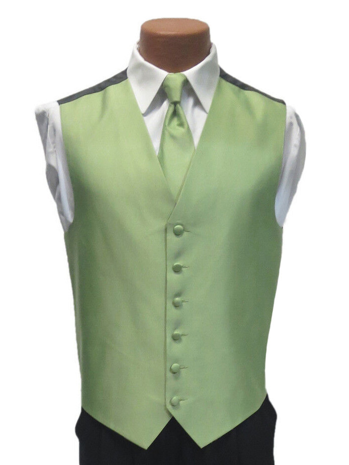 Men's Armanno Clover Green Tuxedo Vest with Bow Tie & Long Tie Size Medium M